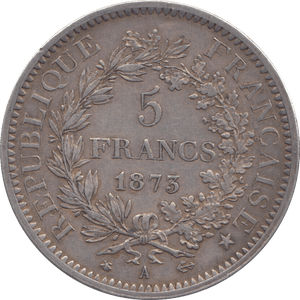 1873 SILVER 5 FRANC FRANCE PARIS - SILVER WORLD COINS - Cambridgeshire Coins