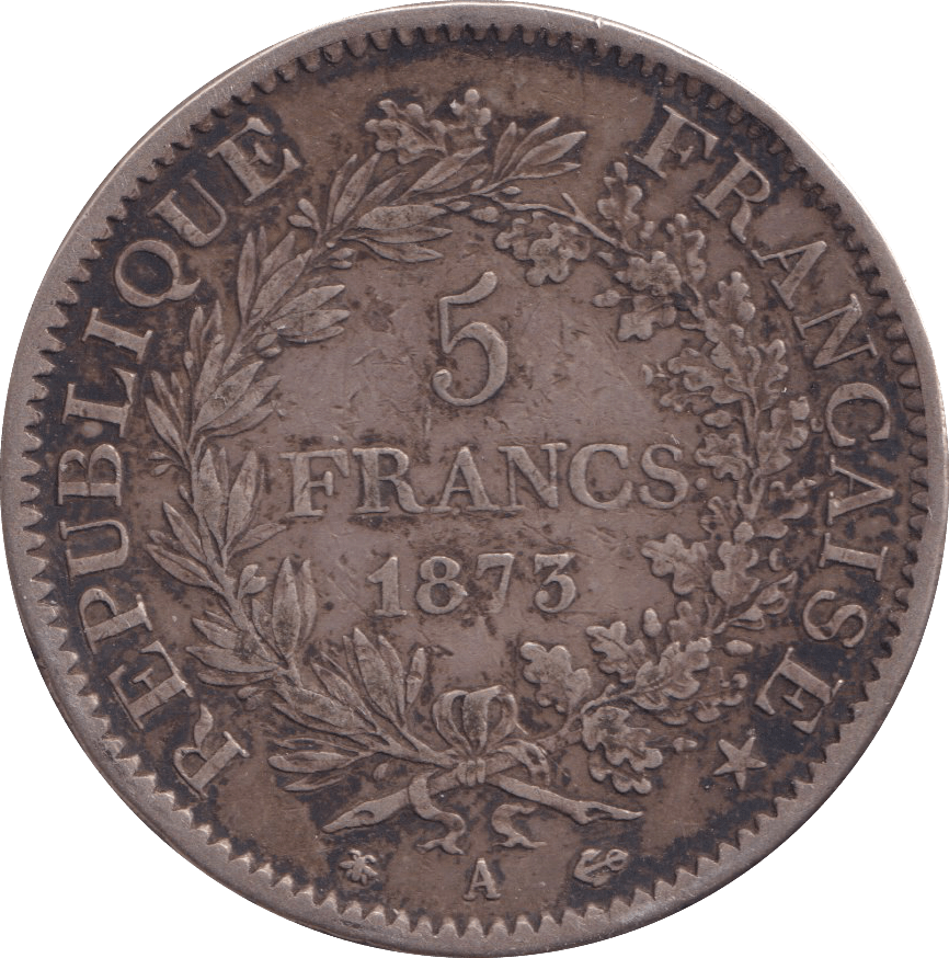 1873 SILVER 5 FRANC FRANCE - SILVER WORLD COINS - Cambridgeshire Coins