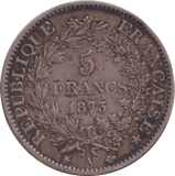 1873 SILVER 5 FRANC FRANCE - SILVER WORLD COINS - Cambridgeshire Coins