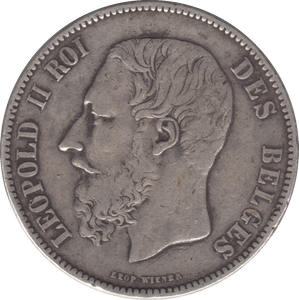 1873 SILVER 5 FRANCS BELGIUM - SILVER WORLD COINS - Cambridgeshire Coins