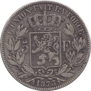 1873 SILVER 5 FRANCS BELGIUM - SILVER WORLD COINS - Cambridgeshire Coins