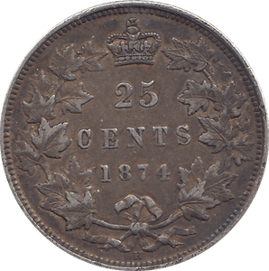 1874 25 CENTS CANADA - WORLD COINS - Cambridgeshire Coins