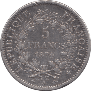 1874 FIVE FRANCS FRANCE - SILVER WORLD COINS - Cambridgeshire Coins