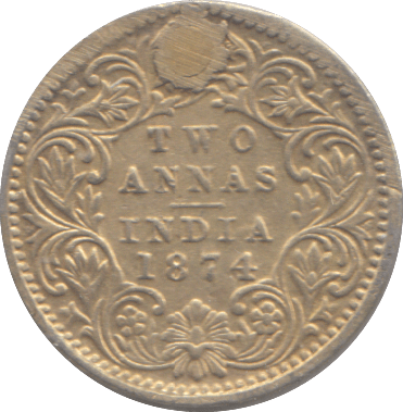 1874 INDIA TWO ANNA - WORLD COINS - Cambridgeshire Coins
