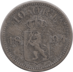 1874 SILVER 10 ORE NORWAY - SILVER WORLD COINS - Cambridgeshire Coins