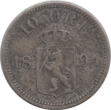 1874 SILVER 10 ORE NORWAY - SILVER WORLD COINS - Cambridgeshire Coins