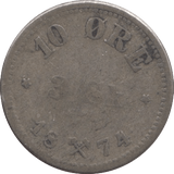 1874 SILVER 10 ORE NORWAY - SILVER WORLD COINS - Cambridgeshire Coins
