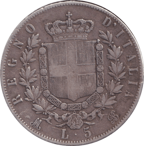 1874 SILVER 5 LIRA ITALY - SILVER WORLD COINS - Cambridgeshire Coins