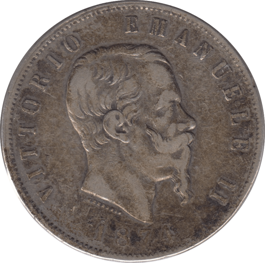 1874 SILVER 5 LIRE ITALY - SILVER WORLD COINS - Cambridgeshire Coins