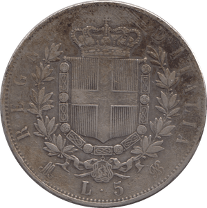 1874 SILVER 5 LIRE ITALY - SILVER WORLD COINS - Cambridgeshire Coins