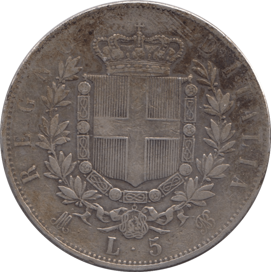 1874 SILVER 5 LIRE ITALY - SILVER WORLD COINS - Cambridgeshire Coins
