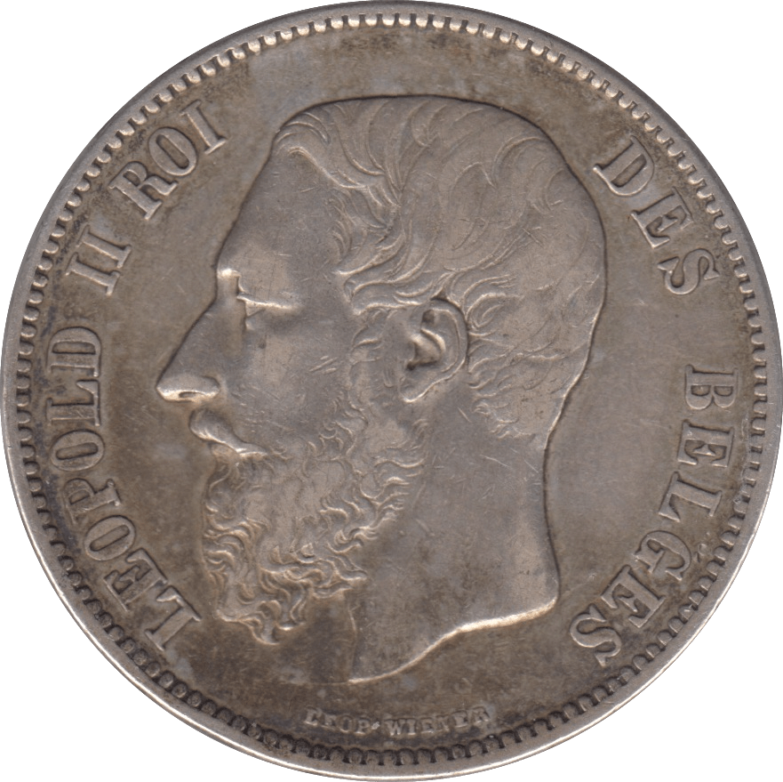 1874 SILVER FIVE FRANCS BELGIUM - SILVER WORLD COINS - Cambridgeshire Coins