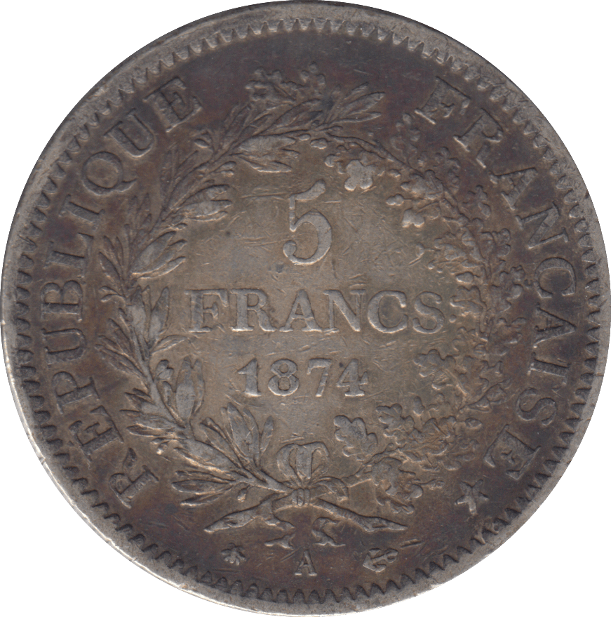 1874 SILVER FRANCE 5 FRANCS - SILVER WORLD COINS - Cambridgeshire Coins