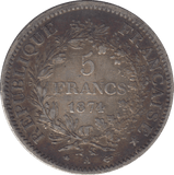 1874 SILVER FRANCE 5 FRANCS - SILVER WORLD COINS - Cambridgeshire Coins