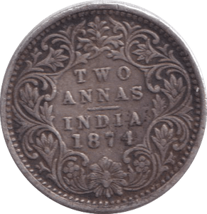 1874 SILVER TWO ANNAS INDIA - SILVER WORLD COINS - Cambridgeshire Coins