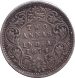 1874 SILVER TWO ANNAS INDIA - SILVER WORLD COINS - Cambridgeshire Coins