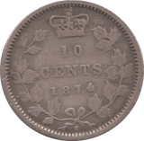 1874 TEN CENTS CANADA - WORLD COINS - Cambridgeshire Coins