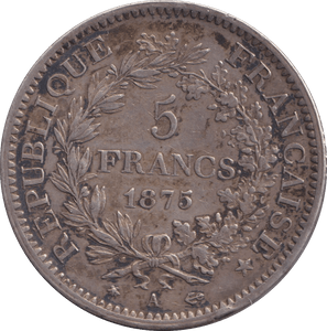 1875 FIVE FRANCS FRANCE - SILVER WORLD COINS - Cambridgeshire Coins