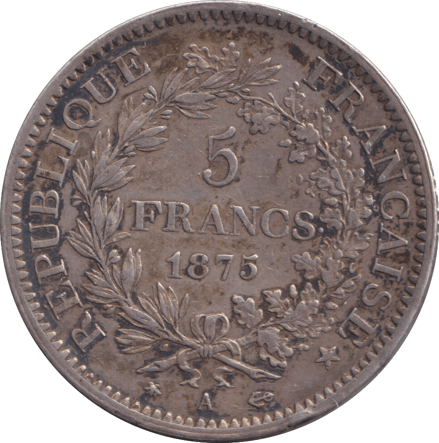 1875 FIVE FRANCS FRANCE - SILVER WORLD COINS - Cambridgeshire Coins