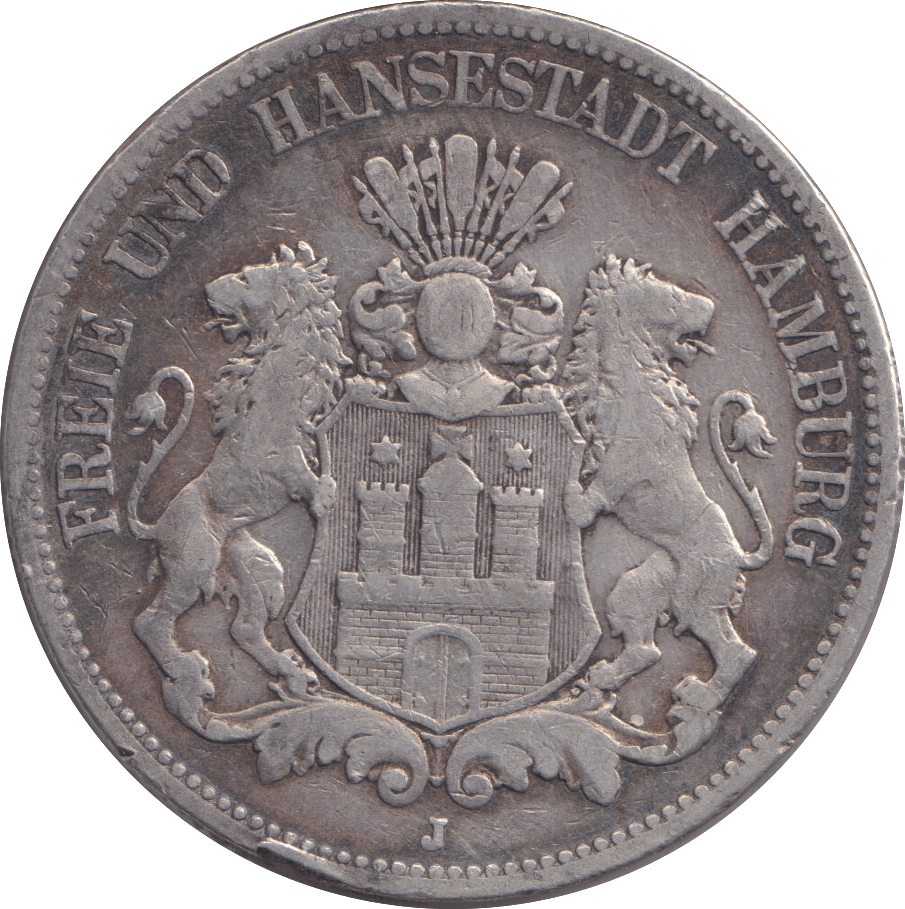 1875 FIVE MARK HAMBURG J - SILVER WORLD COINS - Cambridgeshire Coins