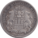 1875 FIVE MARK HAMBURG J - SILVER WORLD COINS - Cambridgeshire Coins