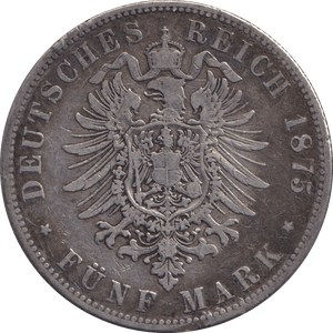 1875 FIVE MARK HAMBURG J - SILVER WORLD COINS - Cambridgeshire Coins