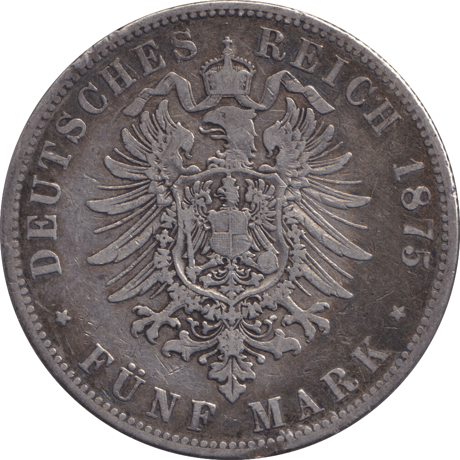 1875 FIVE MARK HAMBURG J - SILVER WORLD COINS - Cambridgeshire Coins