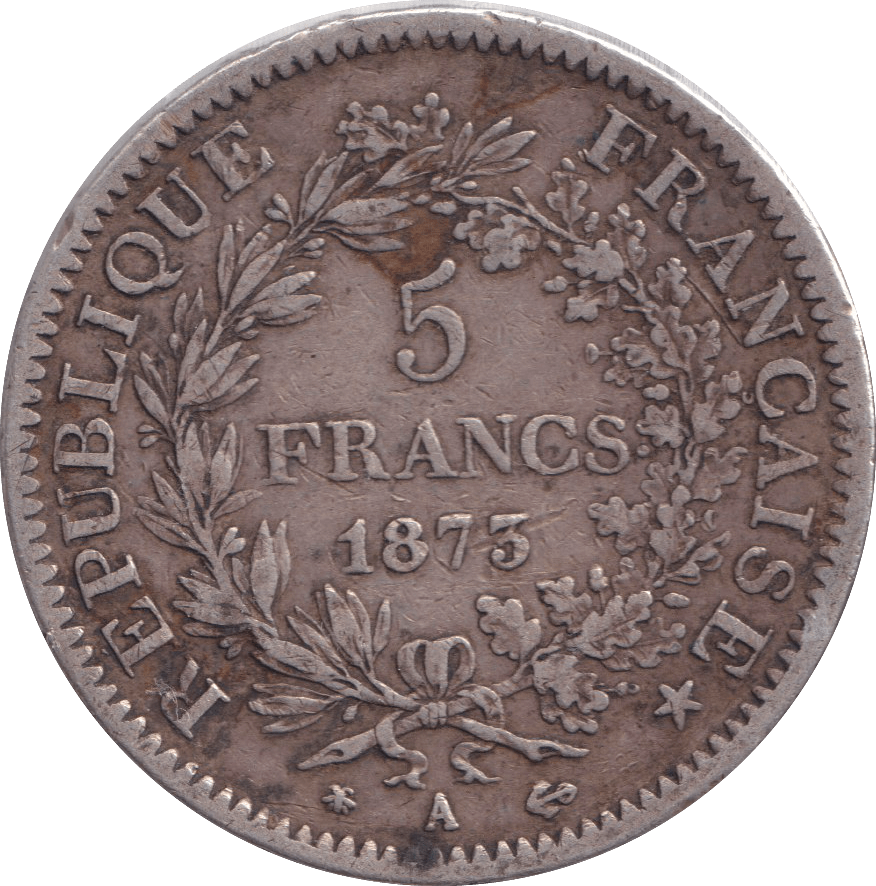 1875 SILVER 5 FRANCS FRANCE - SILVER WORLD COINS - Cambridgeshire Coins