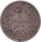 1875 SILVER 5 FRANCS FRANCE - SILVER WORLD COINS - Cambridgeshire Coins