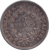 1875 SILVER 5 FRANCS FRANCE - SILVER WORLD COINS - Cambridgeshire Coins