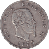 1875 SILVER 5 LIRA ITALY - SILVER WORLD COINS - Cambridgeshire Coins