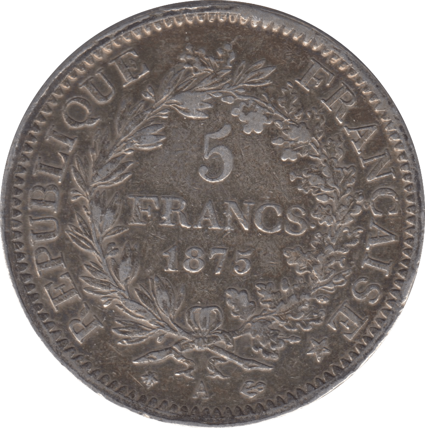 1875 SILVER FRANCE 5 FRANCS - SILVER WORLD COINS - Cambridgeshire Coins