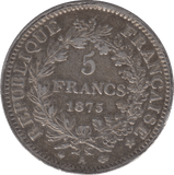 1875 SILVER FRANCE 5 FRANCS - SILVER WORLD COINS - Cambridgeshire Coins