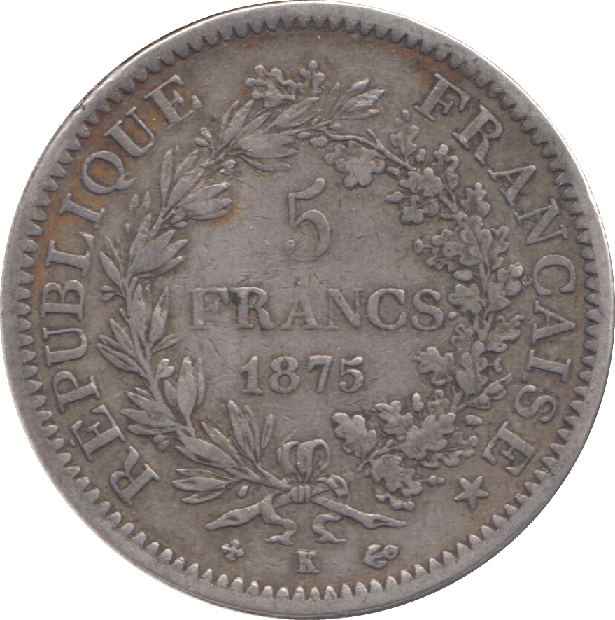 1875 SILVER FRANCE 5 FRANCS - SILVER WORLD COINS - Cambridgeshire Coins