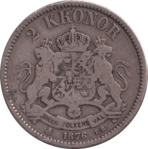 1876 2 KRONOR SWEDEN - WORLD COINS - Cambridgeshire Coins