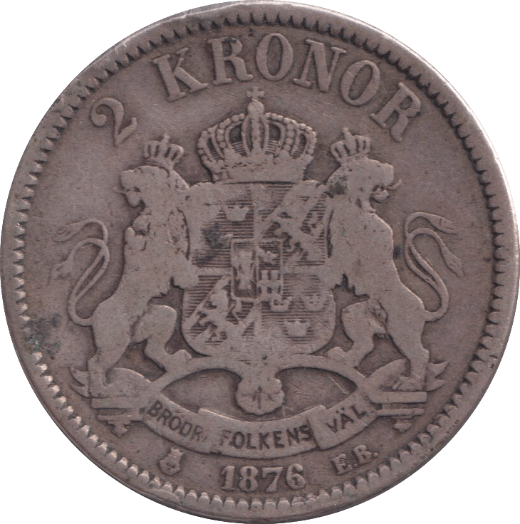 1876 2 KRONOR SWEDEN - WORLD COINS - Cambridgeshire Coins