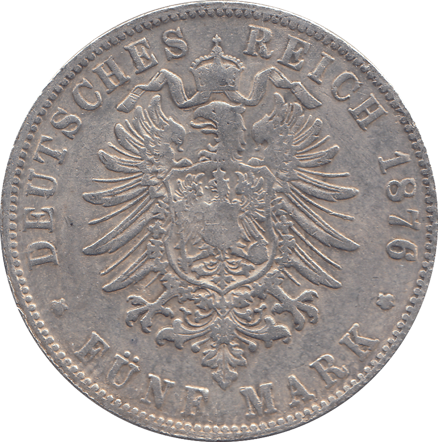 1876 5 MARKS PRUSSIA - WORLD COINS - Cambridgeshire Coins