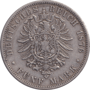 1876 FIVE MARK BERLIN A - SILVER WORLD COINS - Cambridgeshire Coins