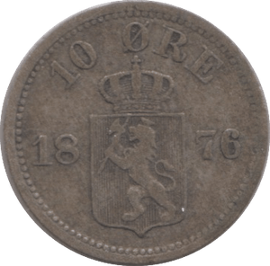 1876 SILVER 10 ORE NORWAY - SILVER WORLD COINS - Cambridgeshire Coins