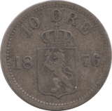 1876 SILVER 10 ORE NORWAY - SILVER WORLD COINS - Cambridgeshire Coins