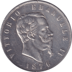 1876 SILVER 5 LIRA ITLAY - SILVER WORLD COINS - Cambridgeshire Coins