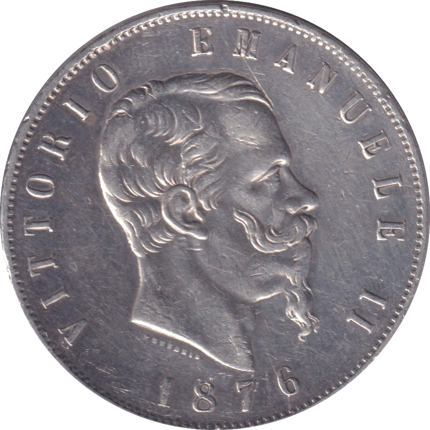 1876 SILVER 5 LIRA ITLAY - SILVER WORLD COINS - Cambridgeshire Coins