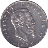1876 SILVER 5 LIRA ITLAY - SILVER WORLD COINS - Cambridgeshire Coins