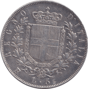 1876 SILVER 5 LIRA ITLAY - SILVER WORLD COINS - Cambridgeshire Coins