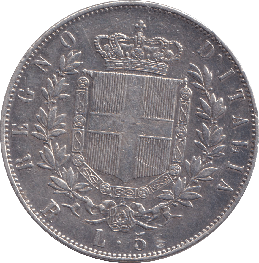 1876 SILVER 5 LIRA ITLAY - SILVER WORLD COINS - Cambridgeshire Coins