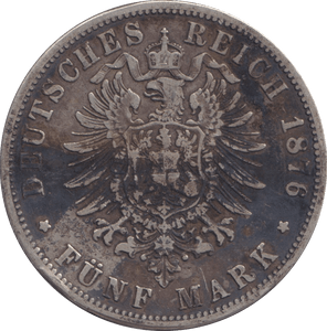 1876 SILVER FIVE MARK BERLIN - SILVER WORLD COINS - Cambridgeshire Coins