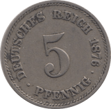 1876 SILVER GERMANY 5 PFENNIG - SILVER WORLD COINS - Cambridgeshire Coins