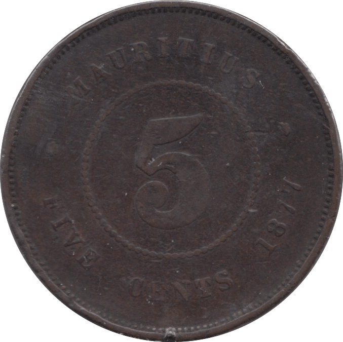 1877 FIVE CENTS MAURITIUS - WORLD COINS - Cambridgeshire Coins