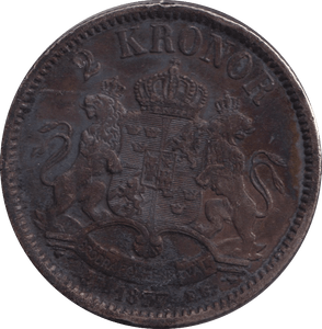 1877 SILVER 2 KRONOR SWEDEN - SILVER WORLD COINS - Cambridgeshire Coins