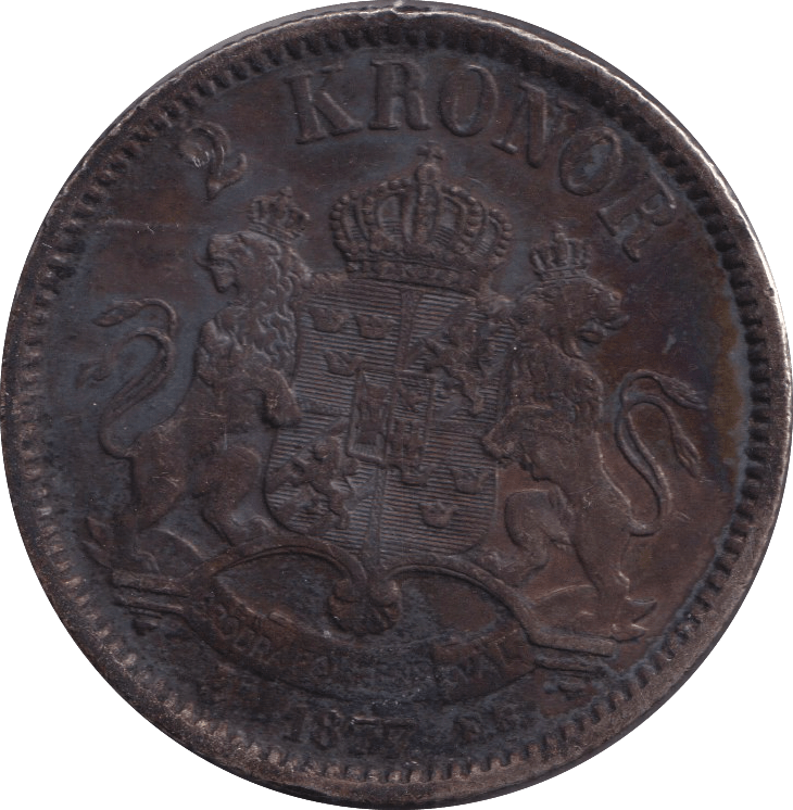 1877 SILVER 2 KRONOR SWEDEN - SILVER WORLD COINS - Cambridgeshire Coins